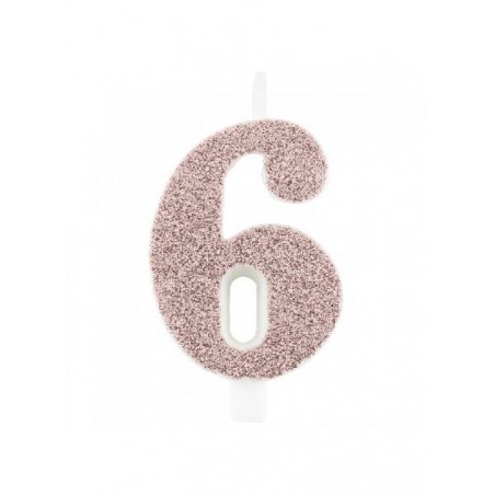 CANDELINA NUMERO 6 GLITTER ROSE GOLD 9,5cm