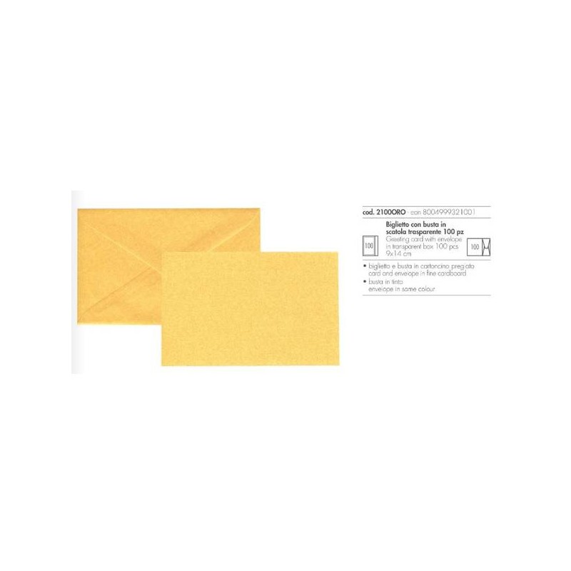 BIGLIETTI + BUSTA 9x14cm PREGIATO ORO 100pz