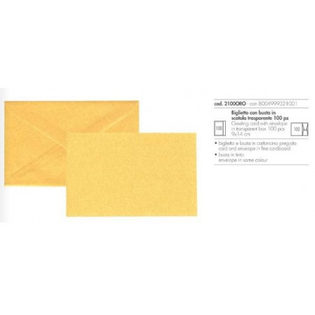 BIGLIETTI + BUSTA 9x14cm PREGIATO ORO 100pz