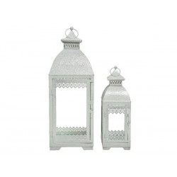 LANTERNA IN FERRO BIANCA C/GLITTER ARG SET 2pz 17x17x47cm 11x11x32cm