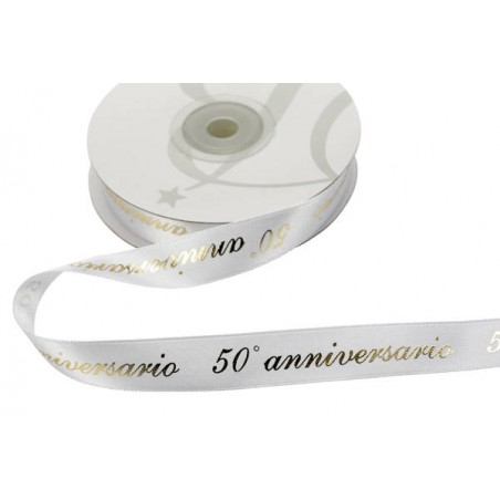 NASTRO RASO mm15x25mt 50° ANNIVERSARIO BIANCO-ORO