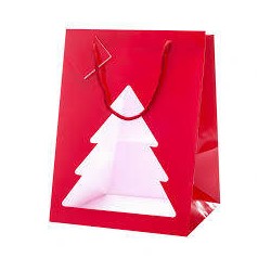 SHOPPER PORTA PANETTONE CHRISTMAS RED C/FINESTRA 24,5+24,5x33cm