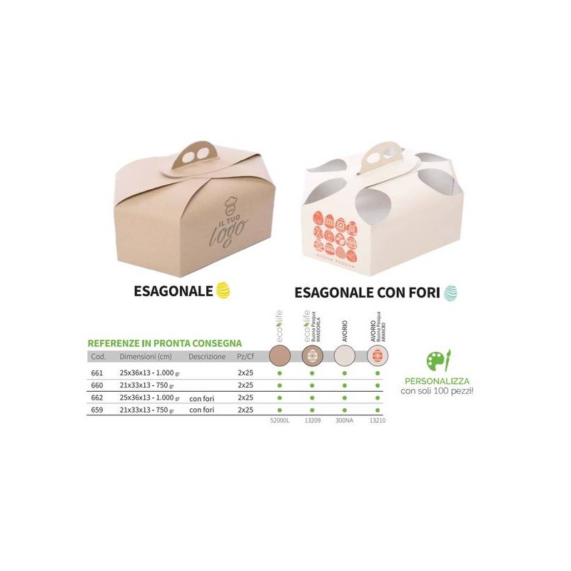 SCATOLA PORTA COLOMBA POLIT. ESAGONALE 1000gr CHIUSA AVORIO B.PASQUA