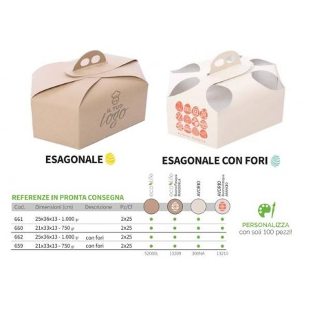 SCATOLA PORTA COLOMBA POLIT. ESAGONALE 1000gr CHIUSA AVORIO B.PASQUA