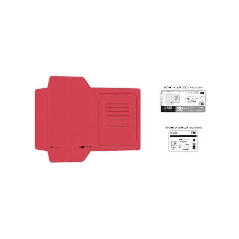 CARTELLA PORTADOCUMENTI ECO 3 LEMBI 245x330mm 180gr VINTAGE ROSSO FSC 50pz