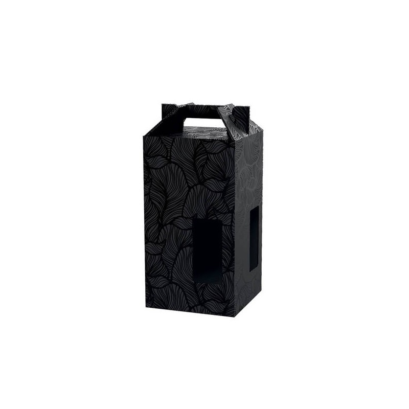 SCATOLA 4 BOTTIGLIE 18x18x39cm NERA FOGLIE