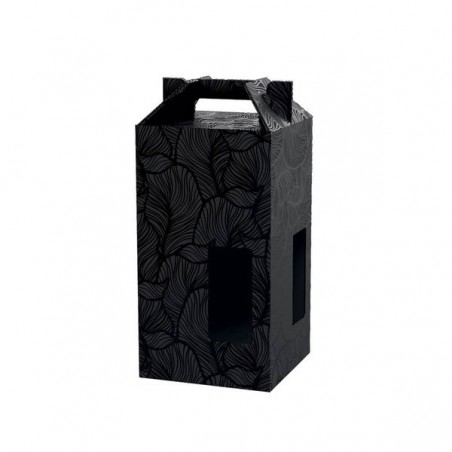 SCATOLA 4 BOTTIGLIE 18x18x39cm NERA FOGLIE