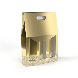 SCATOLA 3 BOTTIGLIE C/MAN. E FIN. 27x9x38cm GLITTER ORO