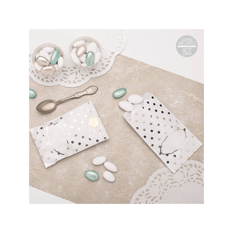 SACCHETTI CARTA POIS ARGENTO 8x14cm 10pz