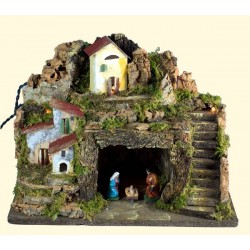 PRESEPE CON NATIVITA' H 6cm E LUCI 33x18x25cm