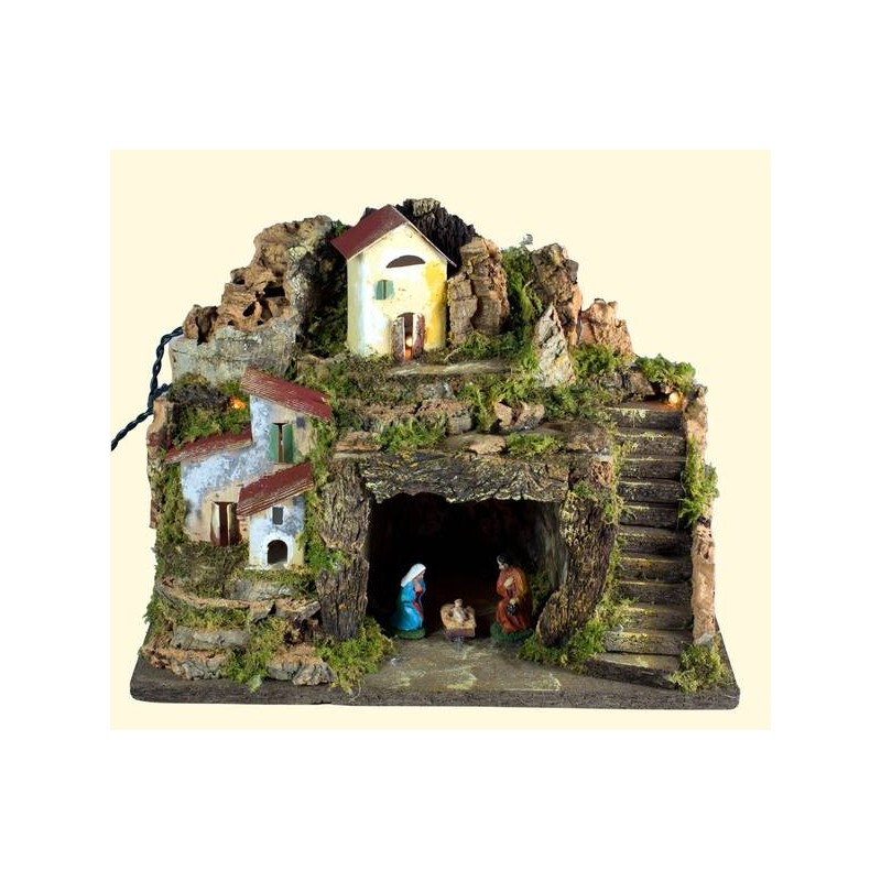 PRESEPE CON NATIVITA' H 6cm E LUCI 33x18x25cm