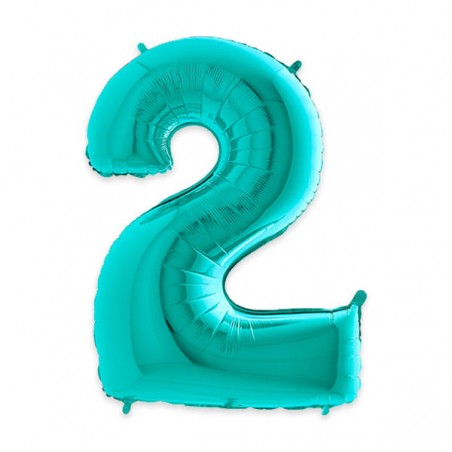 PALLONE NUMERO 2 MYLAR 102cm 40 ACQUAMARINA