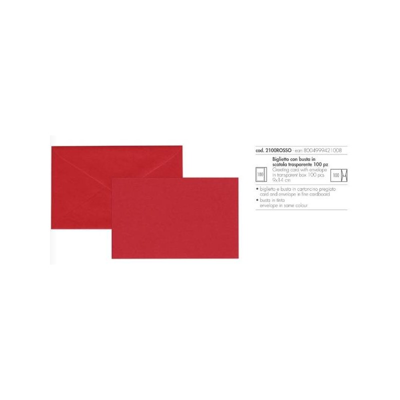 BIGLIETTI + BUSTA 9x14cm PREGIATO ROSSO 100pz