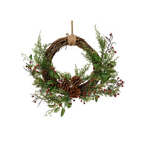 GHIRLANDA C/BACCHE E PIGNE ø30cm GLITTERATA