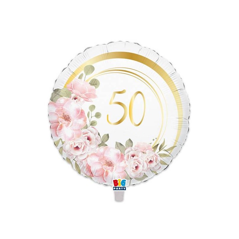 PALLONE MYLAR TONDO 45cm 50° ANNIVERSARIO FLORAL