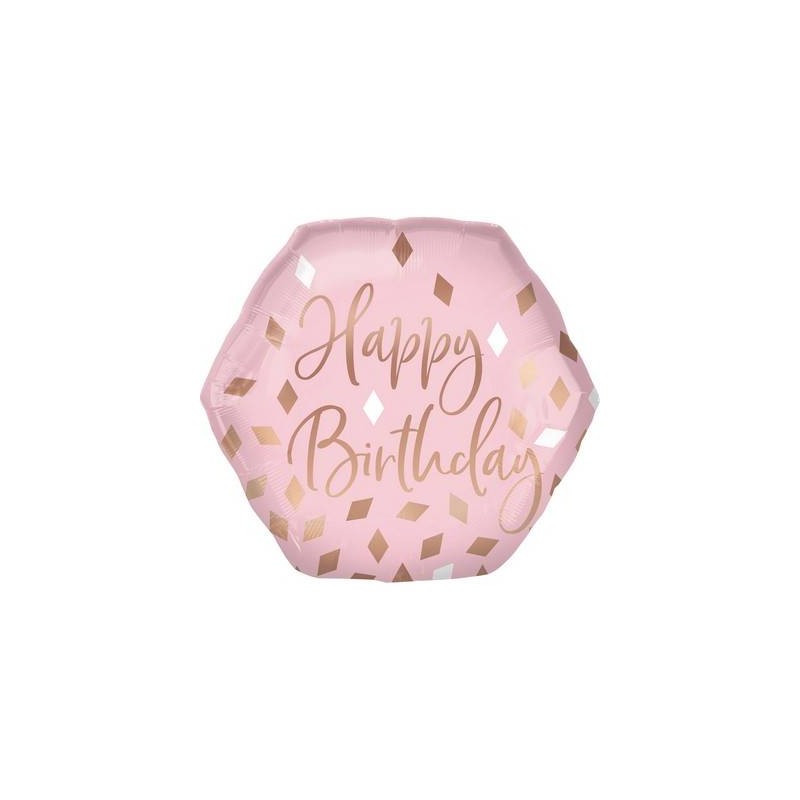 PALLONE MYLAR S/SHAPE ROSE GOLD HAPPY BIRTHDAY 58x55cm