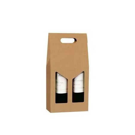 SCATOLA PORTA 2 BOTTIGLIE C/MAN. E FIN. AVANA 18x9x38cm