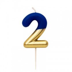 CANDELINA NUMERO 2 BLU/ORO 10,5cm