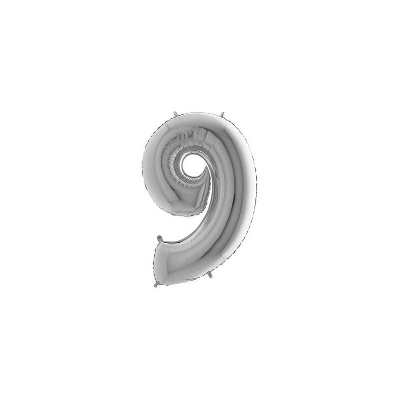 PALLONE NUMERO 9 MYLAR 102cm 40 ARGENTO