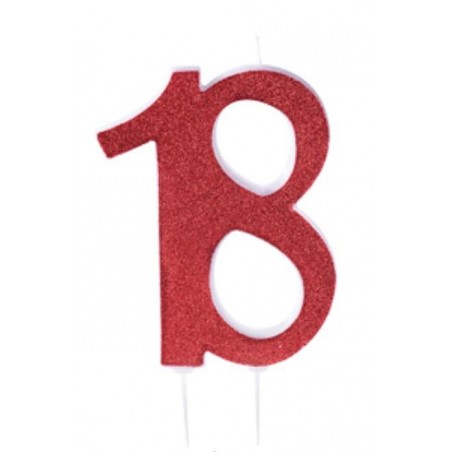 CANDELA 18 ANNI ROSSA GLITTER H.12cm