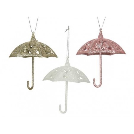 OMBRELLO IN PLASTICA DA APPENDERE CON GLITTER H11,4cm COL.ASS.TI 1pz