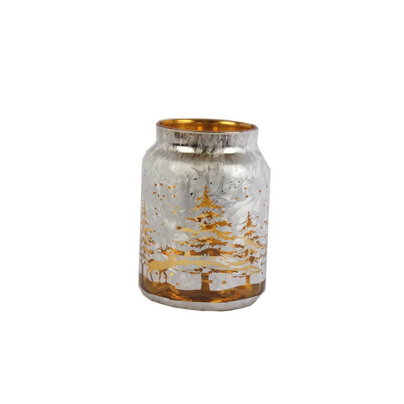 VASO VETRO PORTA TEALIGHT FORESTA ø14cm ORO/ARGENTO