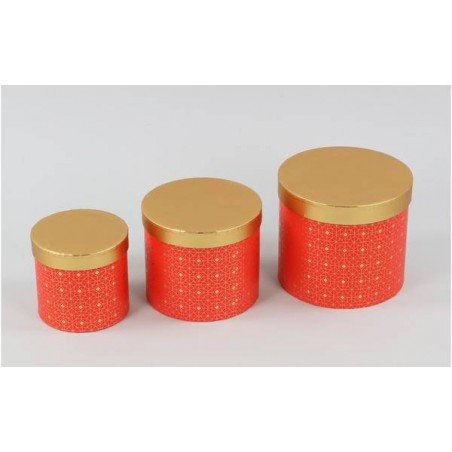 SCATOLA TONDA DECORATA ORO-ROSSO ø17x15cm 1PZ