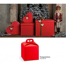 SCATOLA PANETTONE 20x20x18cm SETA ROSSO