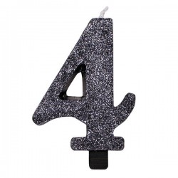 CANDELINA NUMERO 4 GLITTER NERO 9,5cm