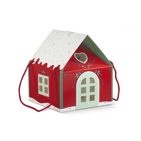 SCATOLA CASETTA C/CORDINI 24,5x24,5x15cm RED LITTLE HOUSE