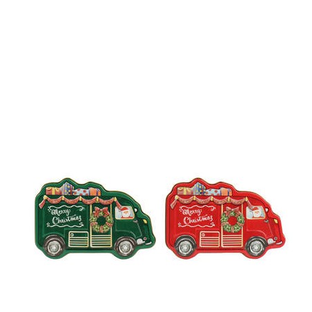 SCATOLA IN LATTA A FORMA DI FURGONCINO XMAS 11,2x7,5x4,5cm 2COLORI ASS.TI 1pz