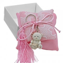SCATOLA C/CUSCINO E PORTACHIAVI ORSETTO ROSA 1pz