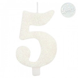 CANDELINA NUMERO 5 GLITTER BIANCA 9,5cm