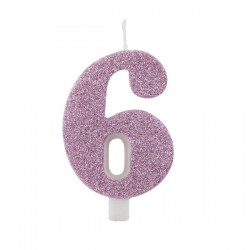 CANDELINA NUMERO 6 GLITTER MALVA 9,5cm