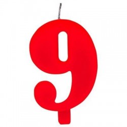 CANDELINA NUMERO 9 SCINTILLANTE  ROSSA 9,5cm