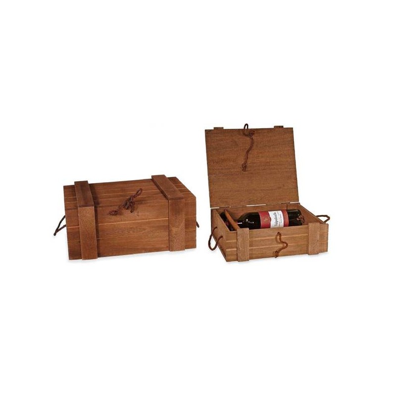 CASSETTA PORTA 6 BOTTIGLIE IN LEGNO C/ MANICI 42x28x17cm