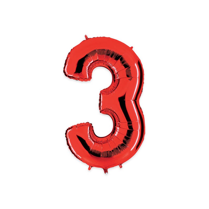 PALLONE NUMERO 3 MYLAR 102cm 40 ROSSO