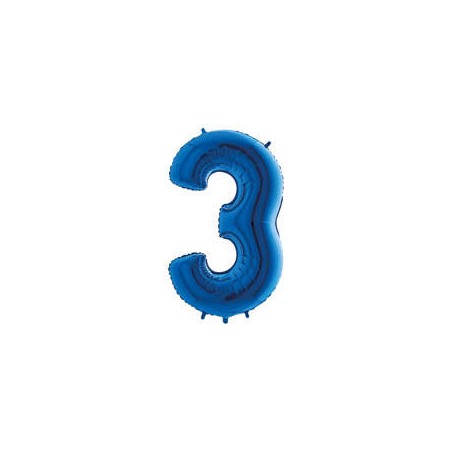 PALLONE NUMERO 3 MYLAR 102cm 40 BLU