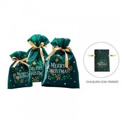 SACCHETTO TNT C/LACCIO STAMPA MERRY CHRISTMAS 30x45cm VERDE BOSCO 10pz