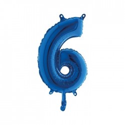 PALLONE NUMERO 6 MYLAR 14" 36cm BLU