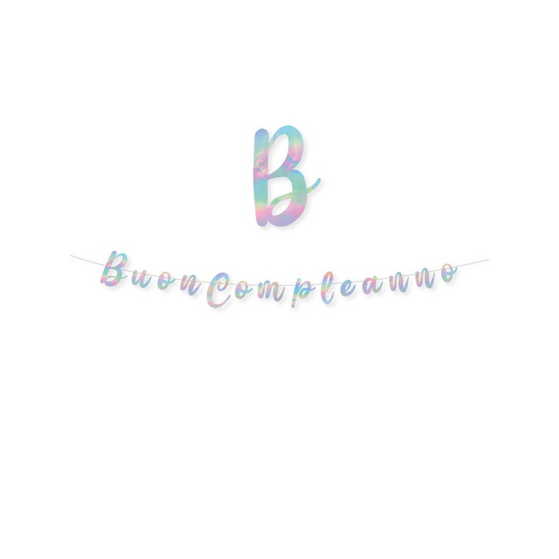 FESTONE ITALIC BUON COMPLEANNO IRIDESCENTE cm15x3mt