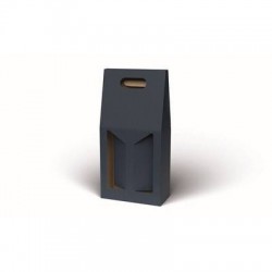 SCATOLA 2 BOTTIGLIE C/MAN. E FIN. 18x9x38cm BLU LISCIA
