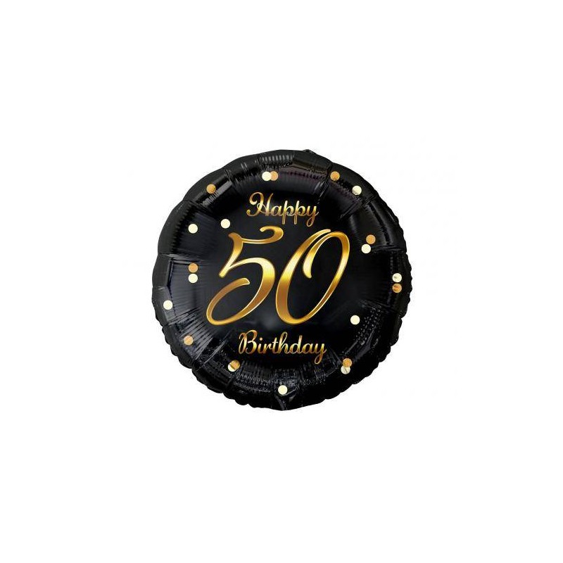 PALLONCINO IN FOIL POIS NERO E ORO 50 ANNI 45cm