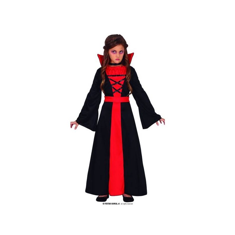 COSTUME BAMBINA VAMPIRO ABITO LUNGO CON COLLETTO 7-9 anni