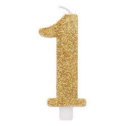 CANDELINA NUMERO 1 GLITTER ORO 9,5cm