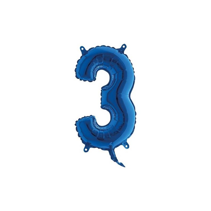 PALLONE NUMERO 3 MYLAR 14 36cm BLU