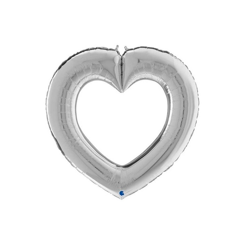 PALLONE MYLAR S/SHAPE SAGOMA CUORE ARGENTO SATIN 104cm