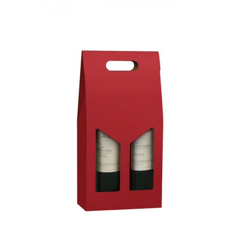 SCATOLA PORTA 2 BOTTIGLIE C/MAN. E FIN. 18x9x38cm ROSSO LISCIA