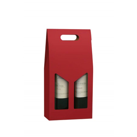 SCATOLA PORTA 2 BOTTIGLIE C/MAN. E FIN. 18x9x38cm ROSSO LISCIA