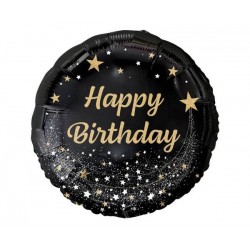 PALLONE MYLAR TONDO 18'' 45cm BUON COMPLEANNO ORO NERO